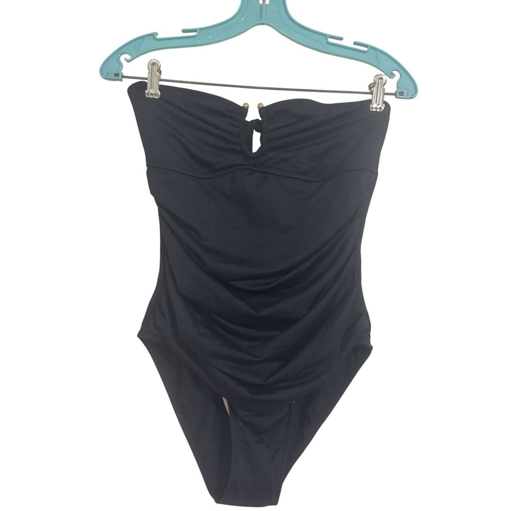 NWOT! Jo De Mer Women's One-Piece Black Gold Ring Strapless Swimsuit Size 2